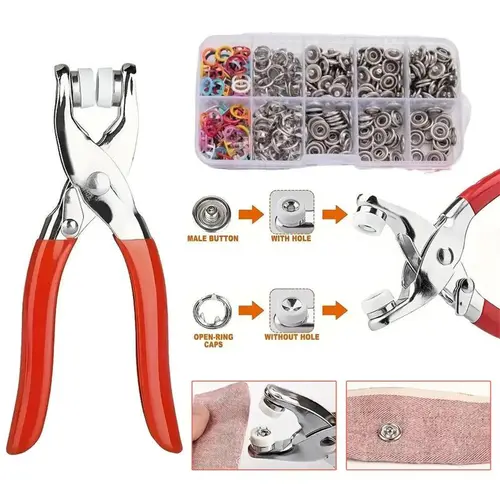 Invisible Colored Metal Buttons & Snap Fasteners Kit - 100pcs Metal Buckles, 1 Manual Pliers, Household Sewing Products for DIY Handicraft Clothing & Hat, Seamless Stitching Crafting Sewing Tools