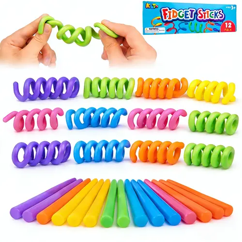 LESONG 12pcs Smooth Bendable Sensory Fidget Sticks, Flexible Twist Stress Relief Toys for Neurodivergent Kids, Teacher Stuff for Classroom, Cool Quirky Gifts & Party Prizes, Back To School Haul, Cool Gifts For Kids