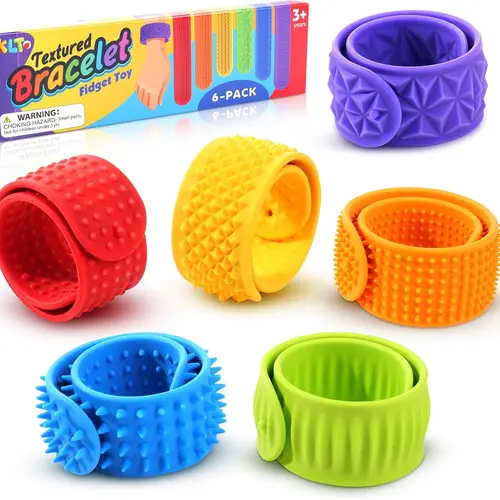 LESONG Textured Silicone Sensory Slap Bracelets - Stress Relief Fidget Toys with Steel Band Flex, Calming Sensory Products for Kids, Eases Busy Hands, Manages Tension, Easy to Clean with Water, Easter Basket Mental Health Gifts
