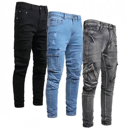 JUNBAOSS Men's Multi Pack Slim Fit Stretch Jeans Cargo Skinny Jeans for Men, Distressed Straight Leg Fashion Casual Comfort Flex Waist Denim Pants, Menswear Trouser Streetwear Jean with Plain Pockets#SohoChic