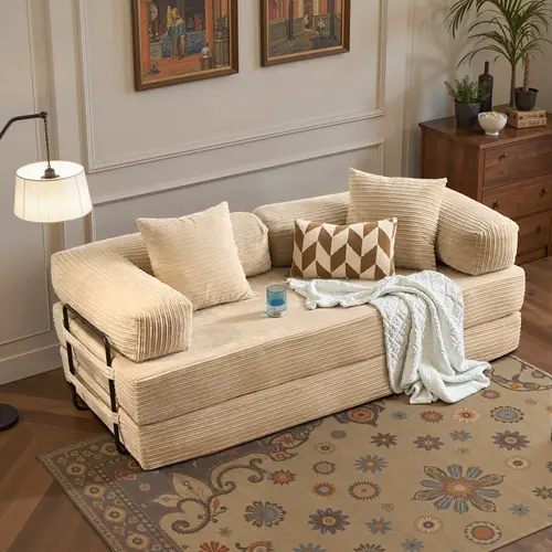 Weaxty Multi-Functional 2-in-1 Modern Floor Sofa Sleeper Bed - Premium Corduroy Fabric, Sponge Padding, 2 in 1 Living Room Furniture, Modern Sofa, Combination Sofa Bed