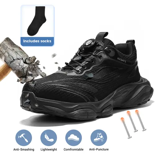 Steel Toe Shoes for Men Women Safety shoes Work shoes with Rotating Buckle  work safety sneaker Stylish shoe Smash Stab Resistant Air Cushion Safety Shoes Comfortable Breathable  All-Day Comfort  Work Shoes All Seasons Labor Day Gifts, Footwear, Active