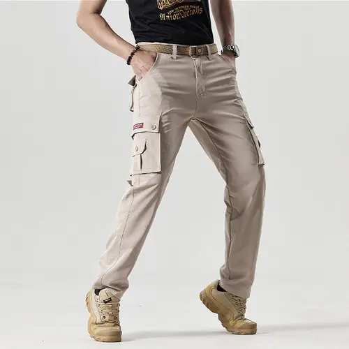 HOMUG Men’s Solid Color Flight Work Pants Are Suitable for Casual Multi-Pocket Straight-Leg Pants. Fashionable Men’s Clothing – Suitable for Wearing in Autumn.
