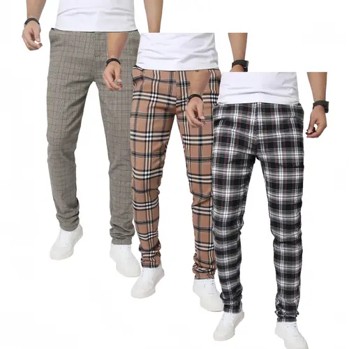 JUNBAOSS Men's Multi Pack Slim Fit Stretch Dress Pants Plaid Skinny Pants for Men, Straight Leg Fashion Comfort Flex Waist Pants, Mens Casual Business Golf Dress Chinos Pants