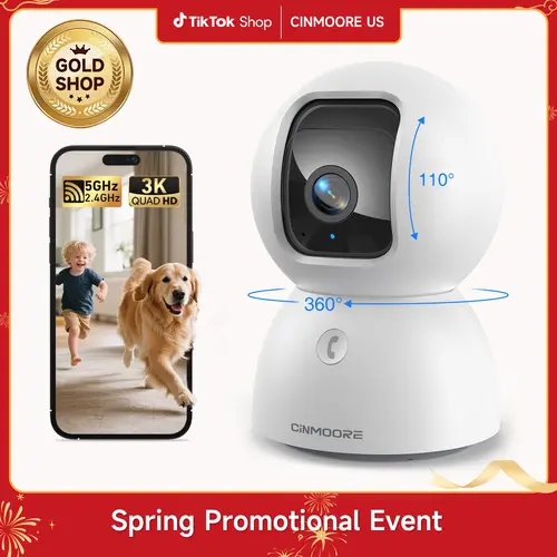 【TIME-LIMIET SALES】CINMOORE 5MP/3K With 64GB Storage Card pet camera WiFi Indoor Security Camera 360° AI Motion Detection Two-Way Audio Night Vision Clear Monitoring Recording baby monitoring cameras for home 360 camera mini camera Sd