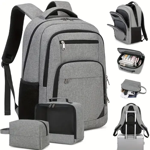 15.6-Inch Sturdy Casual Travel Backpack for Teenage Boys - Extra-Large Capacity Multifunctional Portable PC College Backpack, Back to School Haul Supplies Bag, 3pcs Set Gift for Commute