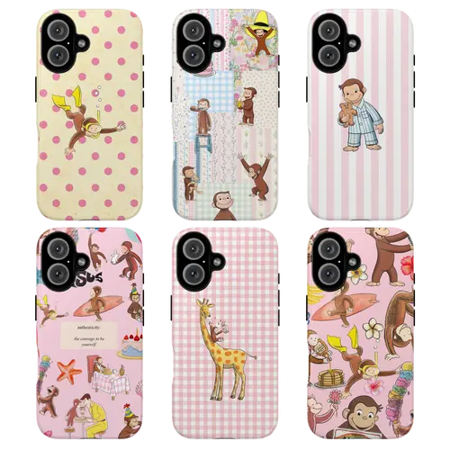Cute Curious George Cartoon Monkey Durable Casing for iPhone 14 ProMax - Pink Animal Design, Crisp UV Print, Drop-Cushion TPU Protection, Smartphone Cover, Handheld Devices Accessory for Girls