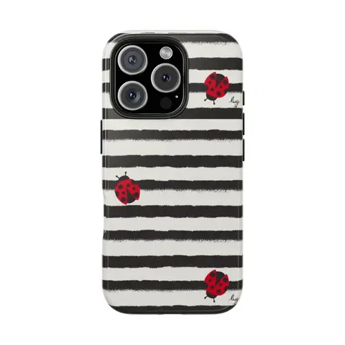Chic Stripe Ladybug Shockproof Phone Case for iPhone 14 ProMax - Wireless-Friendly, Shock Resistance Casing Cover, Protective Mobile Phone Accessory for Girls