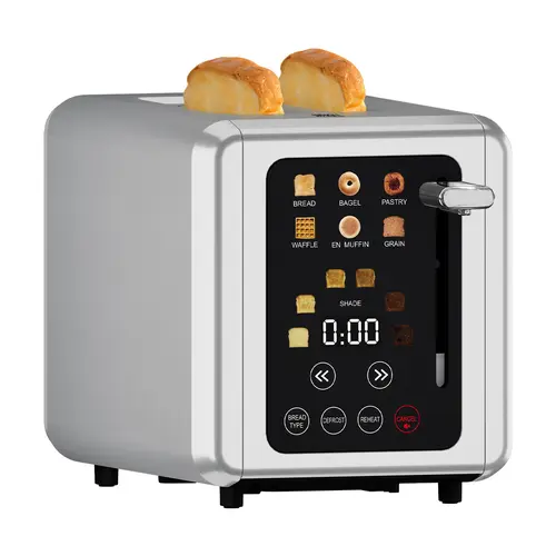 【SummerVibes】Whallultra Touch Screen Toaster 2 Slice, Stainless Steel Digital Timer Toasters with Sound Function, Smart Extra Wide Slots Toaster with Bagel, Cancel, Defrost (silver)