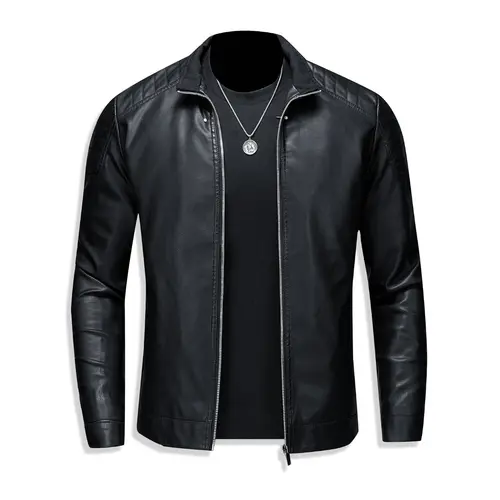 Men's Plain Minimalist Turn-Down Collar Slim-Fit Long-Sleeve Warm Casual Pull-On Jacket Outerwear, Men's Clothing, Fitted