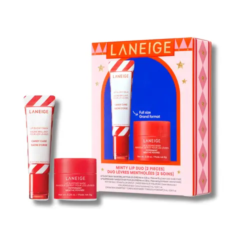 Laneige Minty Lip Duo, Candy Cane Lip Glowy Balm, Peppermint Lip Sleeping Mask, Hydrating Gift Set Coconut Kit