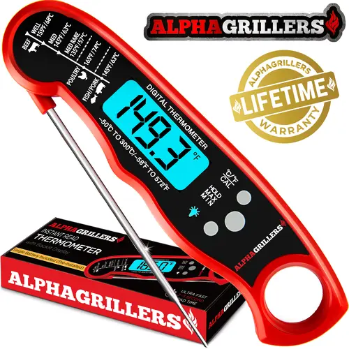Alpha Grillers Instant Read Meat Thermometer – Waterproof Kitchen Gadget & Accessory, Foldable Stainless Steel, Lifetime Warranty Perfect for BBQ, Baking, Air Fryer, Kitchen Utensils