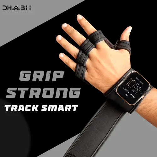 Dhabii Workout & Cycling Gloves with Smartwatch Cutout - Built-In Watch Slot (Open/Closed Display), Ventilated Gym Gloves With Non-Slip Rubber Grip & Soft Foam Cushioning, Smart Watch Compatible Weightlifting Gloves For Unisex