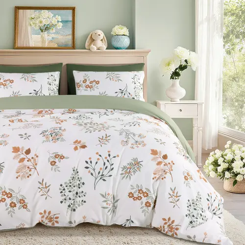 Shilucheng Floral Cotton Duvet Cover 3 Piece Set Soft Breathable Botanical Print Bedding Comforter Cover Perfect To Upgrade Your Bedroom Atmosphere bed  set cozy  bed  sheets,summerwins