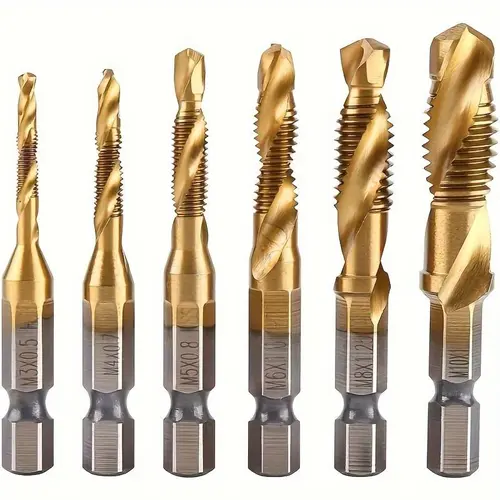 M3-M10,6Counts Tap Bit Set,Ultra TiAlN Coating M2 Drill Tap Set for One-Step Drilling,Tapping and Deburring.