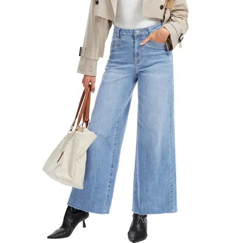 Magcomsen Women's High Waisted Wide Leg Jeans - Soft, Stretchy, Vintage Denim Bottoms with Denim Pocket, Flattering Fit for Daily Wear