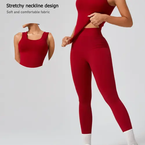 Women's Sporty Sleeveless Crop Top & High Waist Leggings Set, Athletic Fashion Activewear, Athletic Style Activewear, Stretchable Activewear, Tight-Fitting Gym Yoga, Breathable Comfortable All-Season Wear, Fitness Sportswear Set, Fitness Outfits