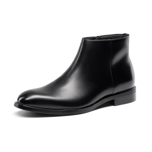 【BRUNO MARC Anniversary】 Men's Closed Leather-Look Ankle Boots - Zip Closure, Polished Formal Office Shoes, Black Shoes