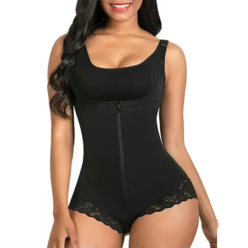 Women's Colombian Faja Shapewear Bodysuit, Elegant Lace Push-Up Spandex Blend with Tummy Control, Hook-and-Eye & Zipper Adjustment for Casual, Wedding & Birthday Wear