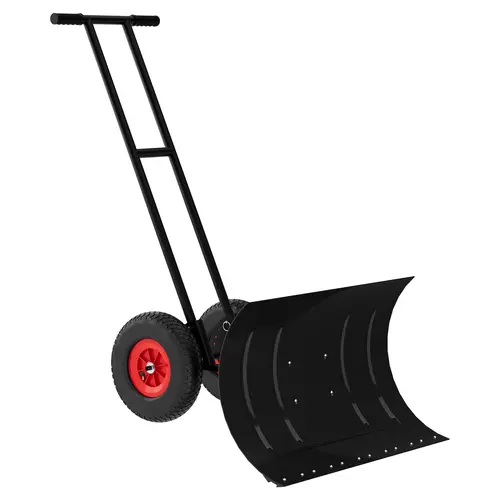【GARVEE】 Versatile Wheeled Metal Snow Shovel Pusher, 30" W x 18" H Efficient Snow Removal Tool with Adjustable Blade Angles & Height Handle, Double Rod, Resistant Design for Driveway