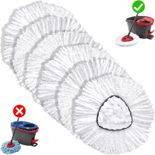 6 Pack Premium Quality Spin Mop Head Refills, Exclusive for O-Cedar EasyWring (No Bucket/Handle), Microfiber Mop Replacement Heads for All Floors, Easy Installation & Machine-Washable
