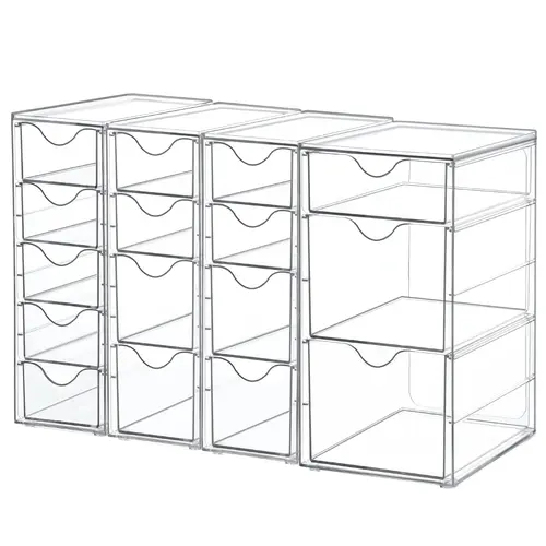 Vtopmart Acrylic Plastic Drawer Organizer - 16/32 Silicone Non-Slip Containers, Water&Dust Proof, Ideal for Desk Drawer Organization, Fits Office Supplies, Makeup Storage Boxes
