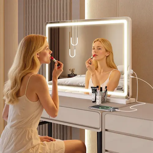 Sweetcrispy LED Lit Vanity Mirror - Adjustable LED Mirror with 3 Color Modes, Dimmable, Touch Screen Control, Aluminium Sleek Frame, Modern Vanity Upgrade for Bathroom Desk (Modern Look)