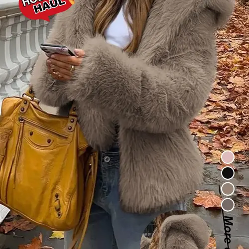 Women's Casual Basic Faux Fur Hooded Long Sleeve Jacket, Short Fall & Winter Coat Outerwear, Medium-Weight with a Luxe, Soft Feel, Fitted Design