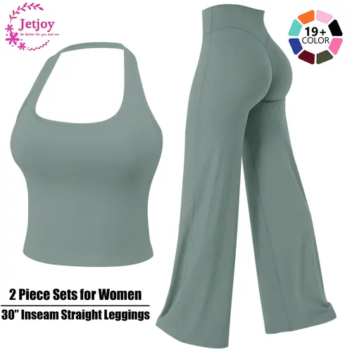 Jetjoy High Waist 30‘’ Inseam  Workout Leggings for Women 2 Piece Set, Loose Fit Straight Leggings & Basic Tank Top with Adjustable Straps, Ideal for Gym Yoga & Casual Wear, Soft Stretch Fabric, 30" Inseam Leggings