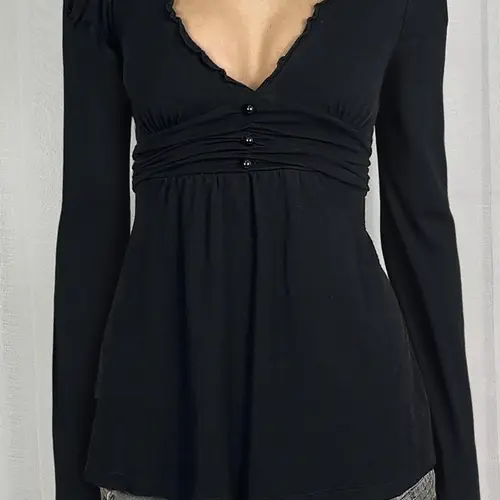 Elegant V Neck Lace Trim Long Sleeve T-Shirt for Women, Basic A-Line Vintage Style Casual Chic Top for Casual and Business Occasions