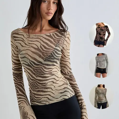 Women's Fashion Zebra Print Lightweight Loose Fit Long Sleeve T-Shirt Top, Casual Spring & Fall Wear, Versatile Ladies' Clothing Womenswear, Casual Office Top, Casual Trendy Tee, Casual Everyday Tops