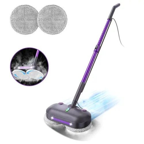 [BackToSchool]Lightweight Handheld Spin Steam Mop with Rotating Pads – 284°F High-Temp Sanitizing, Fast Preheating, Extra-Large Tank, 20FT Cord, 3 Reusable Pads & Self-Standing, Safe for Hardwood, Laminate & Marble[SummerWins]