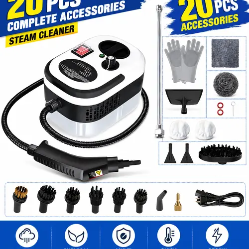 Handheld Steam Cleaner - 2500W Power Corded Compact Design Portable Model, 15-Second Quick Heat-Up, 1.2L Water Tank, 3-Speed Adjustable Handle, 20 Accessories, Multi-Surface Anti-Stain Gunk Removal for Home & Car
