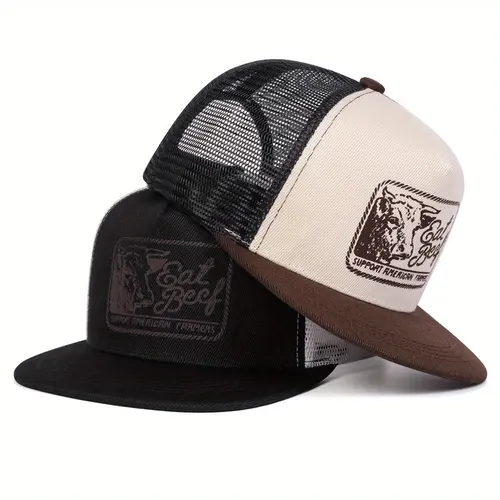 Unisex Letter Bull's Head Embroidered Hip Hop Hat Mesh Hat Outdoor Adjustable Sunscreen Leisure Hat Spring Autumn Travel Tourism Beach Vacation