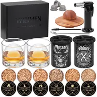 Old Fashioned Whiskey Smoker Kit with Clear Ice Mold -Cocktail Smoker Gift Set with Glass, 6 Wood Chip Flavors & Clear Ice Makers, Bourbon Whiskey Gifts for Men (Butane Not Included)