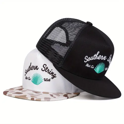 Unisex Letter Leaves Embroidered Hip Hop Hat Mesh Hat Outdoor Adjustable Sunscreen Leisure Hat Spring Autumn Travel Tourism Beach Vacation