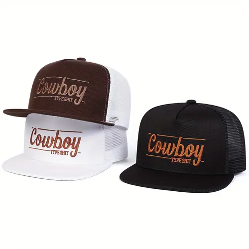 Unisex COWBOY Letter Embroidered Hip Hop Hat Mesh Hat Outdoor Adjustable Sunscreen Leisure Hat Spring Autumn Travel Tourism Beach Vacation