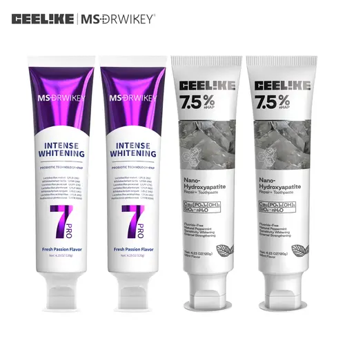【MSDRWIKEY】2-Tube Dental Health Bundle - New 7-Pro Intensive Probiotic Repair Toothpaste + CEELIKE 7.5% Nano-Hydroxyapatite Enamel Care Whitening Toothpaste Oral Care Set
