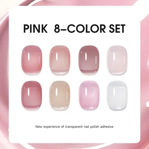 TRICOLOR FISH Builder UV Gel Nail Polish Set - 12ml/0.4oz Creamy White, Jelly Nude, 8 Translucent Shades, Transparent Pink, Nail Care for Salon Manicures & Home DIY