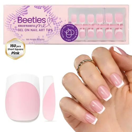 【LIVE ONLY】Beetles French Press-On Nails, Almond, Square & More Shapes, Pre-Etched & Pre-Applied Primer Nail Tips, Easy Glue-On Extensions for DIY Manicure, Gift for Women, Nails Press On