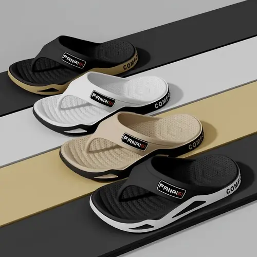 Men's Leather Thong Sandals with Arch Support, Basic Style Flexible Footwear with a Cushioned Footbed and Open Ankle Design for Beach or Casual Wear, Slip On, Pvc Upper, Breathable, Lightweight, Open Toe, Activity Arch Men's Flip Flops, Casual Sandals, Al