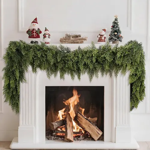 6 FT 2 Pcs Artificial Cedar Garlands, Real Touch Winter Cedar Garland, Green Artificial Greenery Pine Garland for Table, Mantle, Wall, Indoor, Outdoor Christmas Decorations (2, 6 FT)