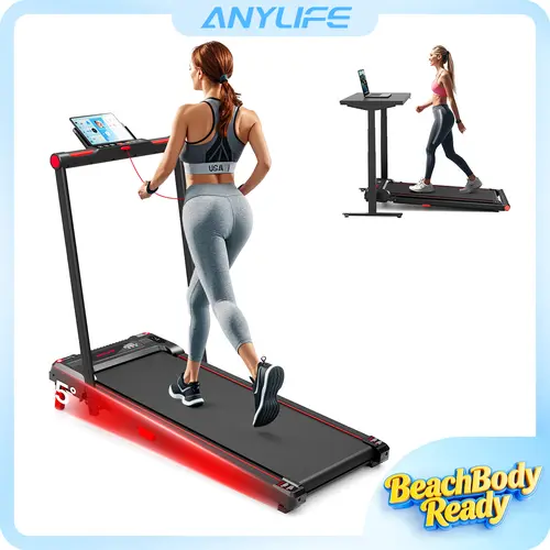 ANYLIFE Foldable Home Gym Treadmill - 2-in-1 Under Desk Incline Walking Pad, 2.5HP Quiet Motorized Steel Frame, 330 lbs Capacity, LED Display, Treadmills for Home, Workout & Exercise Equipment