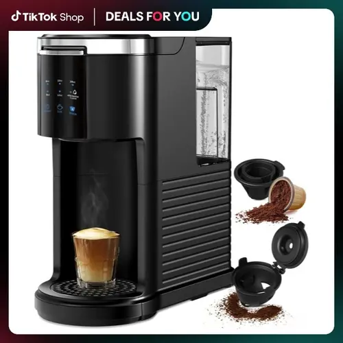 Kismile Single Serve Coffee Maker K Cup 2 in 1 with Auto Cleaning Shut Off for Ground Coffee & Pods 6 to 14 Oz Brew Sizes Mini One Cup Drip Coffee Maker Black timer function, Capsule Coffee Machine, Coffee Equipment