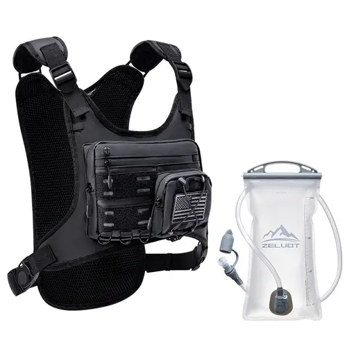 ZELVOT Trail Running Vest with 2L Water Bladder, High-Flow Bite Valve Sips, Breathable Mesh Cools You, U.S. Design Patent, Lightweight Gear Holder, Reflective Chest Pack for Men-Women