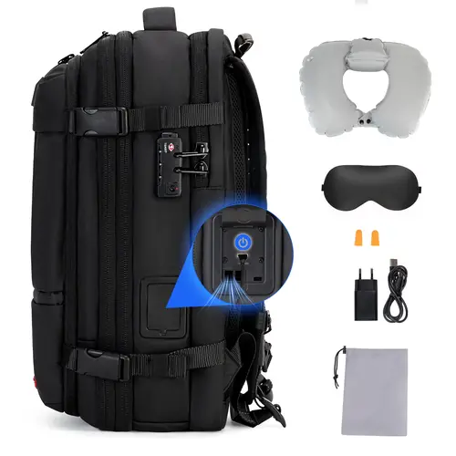 Kabaqoo Built-In Vacuum Air Pump Travel Backpack, 60L Expandable Air Compression Travel Gear, Water-Resistant Handy Carry Luggage with TSA Lock, Perfect Space-Saving Portable Carrying Bag