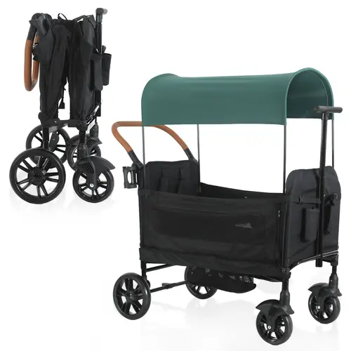 2-Seater Wagon Stroller, Twin Baby Stroller&Twin Camper, Can Be Folded, Awning Removable, Lightweight Multifunctional Stroller, Spring Outing Essential Goodies