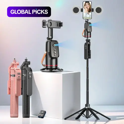 5-in-1 Smart Face-Tracking Gimbal with Tripod, Wireless Selfie Remote, Smartphone Selfie Stick, Light, Auto Rotation, Phone Stabilizer, Vlogging Kit, Video Camera Accessory Kit, Cellphone Selfie Accessory