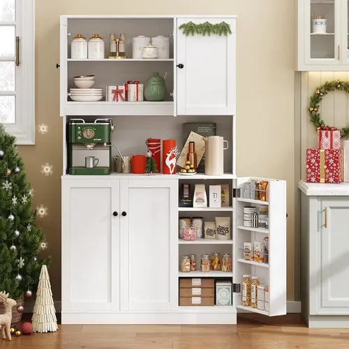【SummerFinds】ONBRILL 71" Tall Kitchen Pantry Storage Cabinet with Microwave Stand & Door Shelf, Freestanding Kitchen Hutch with 6 Doors and Adjustable Shelves, Modern Food Pantry for Kitchen, Dining Room,dorm essentials,home decor