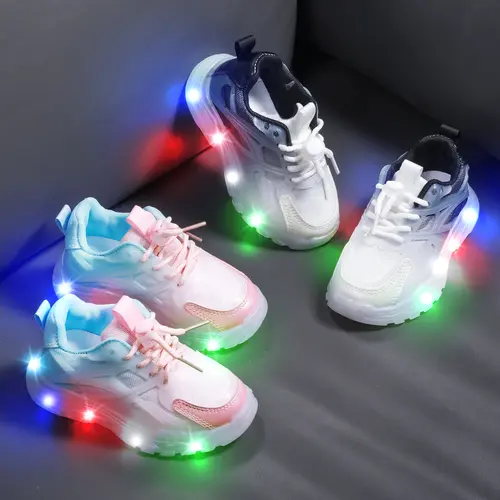 Peicnora Kids' Interactive Trainer Shoes - Colorful Luminous, Change Colors Lights, Cartoon Design, Lace Fasten, Cotton Fabric - Perfect for 3-5 Year Old Boys & Girls Little Explorers Running Footwear